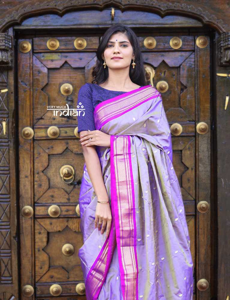 Lavender Dual Tone Pure Silk Paithani Saree