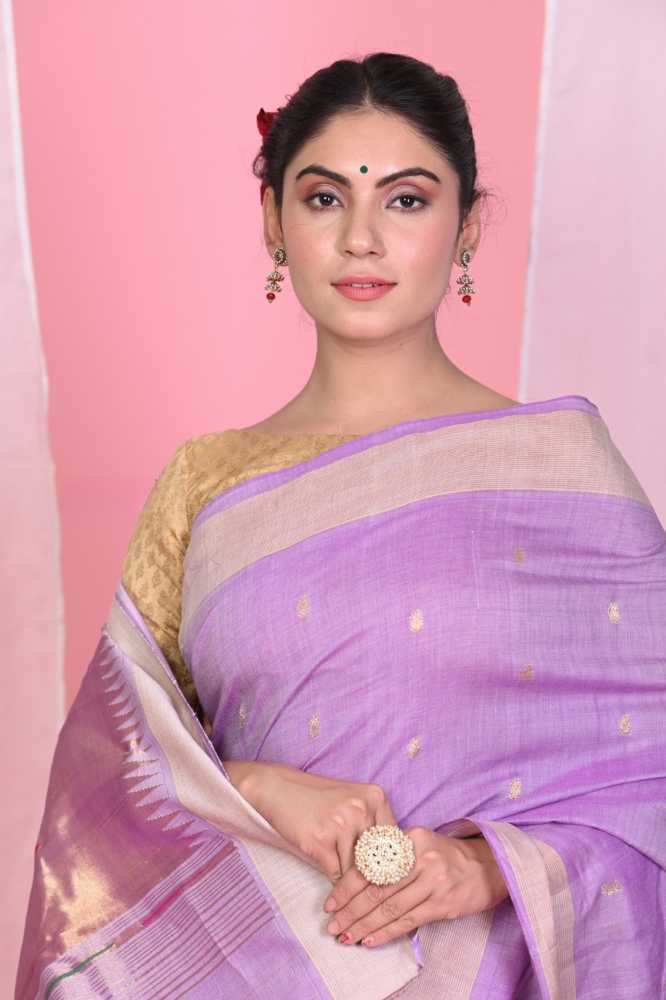 Lavender Pure Cotton Paithani Saree With Traditional Pallu