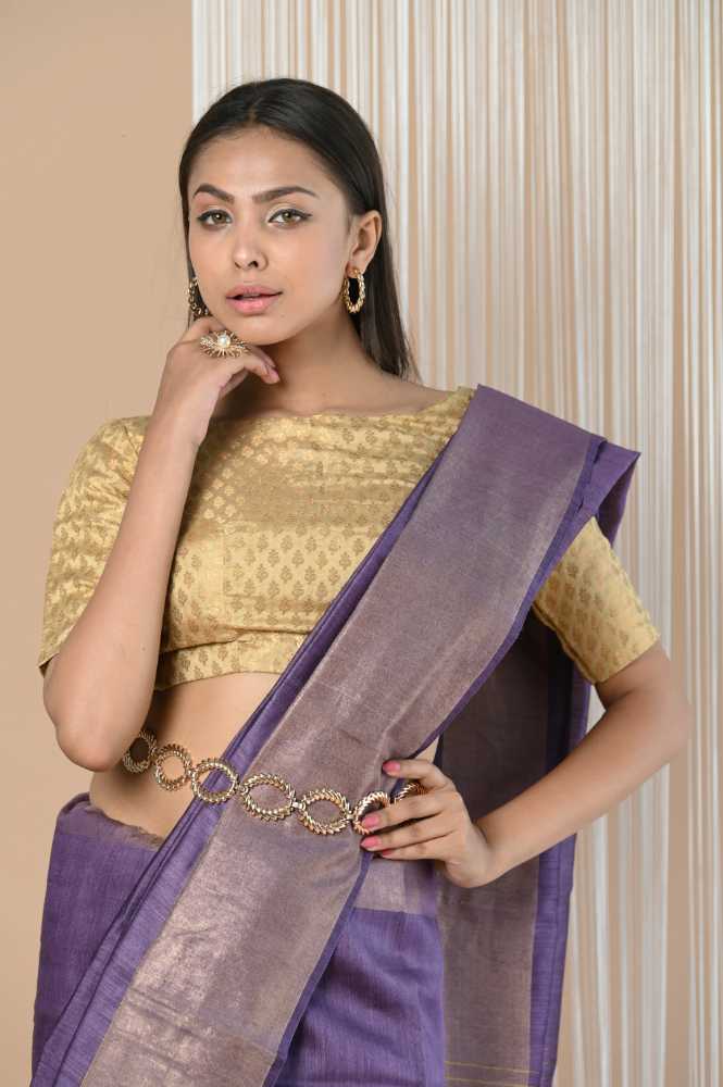 Dusty Purple Moonga Tussar Silk Saree With Beautiful Border